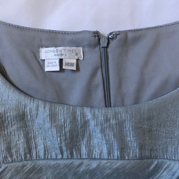 London Times Metallic Blue Lace Trim Ruffle Dress - Picture 8 of 15